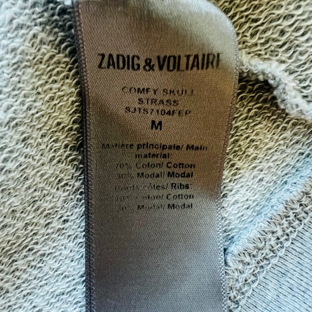 Zadig & Voltaire Comfy Skull Studded Zip Hoodie Gray Size Medium - Picture 4 of 12